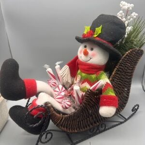 Festive Snowman in Wicker Sleigh